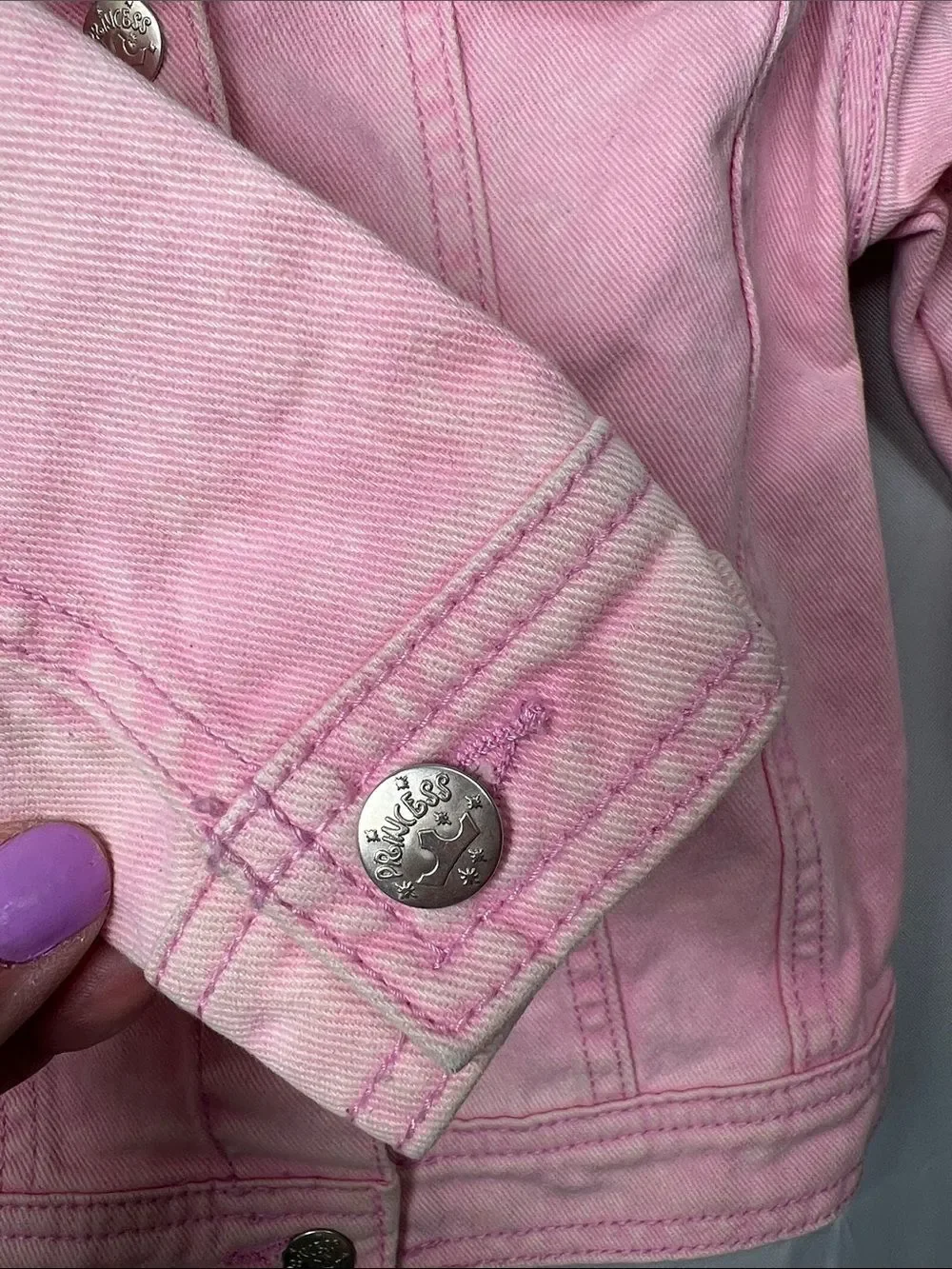 Disney Princess pink denim jacket with princess embroidery and graphic size 5